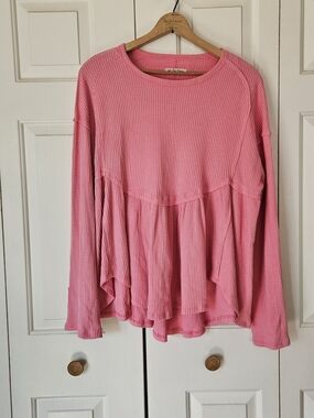 Free People Pink Thermal OH MY BABYDOLL Top